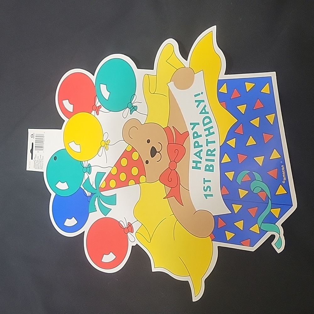 🎈4/$10🎈NEW 1st Birthday Balloon  Bear Double-sided Hanging Decoration Party